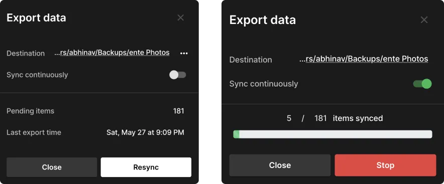 Ente - Continuous sync